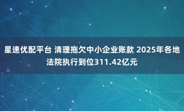 星速优配平台 清理拖欠中小企业账款 2025年各地法院执行到位311.42亿元